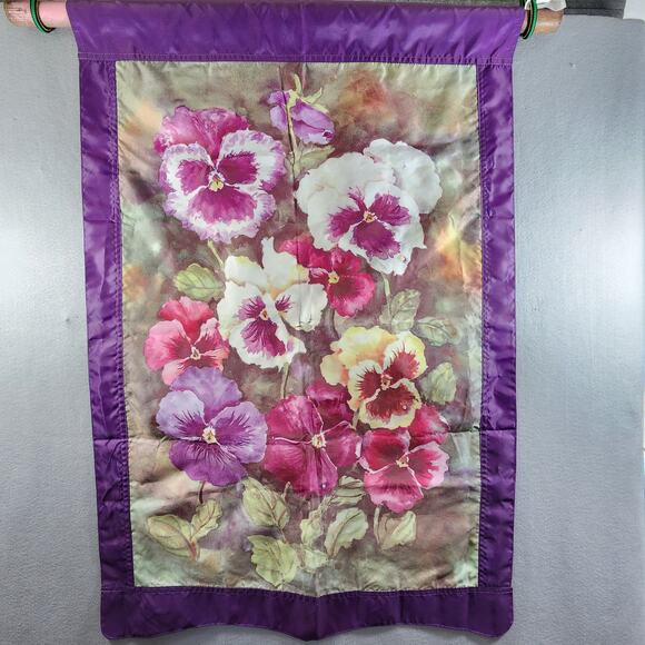 Pansies Purple Garden Flag Banner Double Sided Appliqued Yard 28"x42" Evergreen - Picture 2 of 6